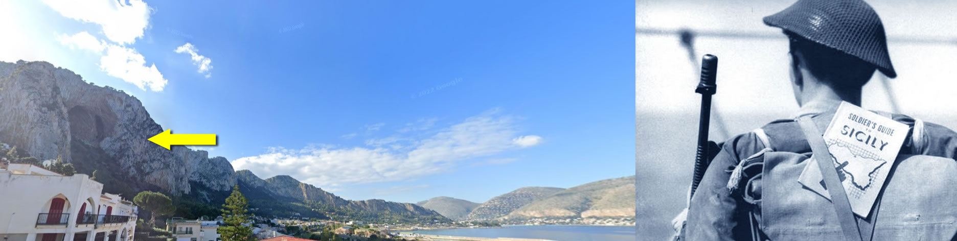 Addaura Caves and an American soldier during the landing in Sicily