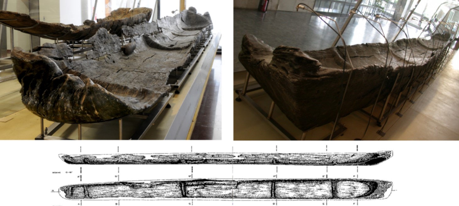 Graphic reconstruction of a dugout canoe from the Neolithic village of La Marmotta