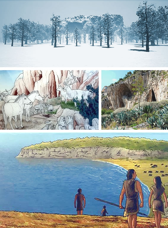 The Balzi Rossi Caves during the Würm glacial period and warmer climatic phases
