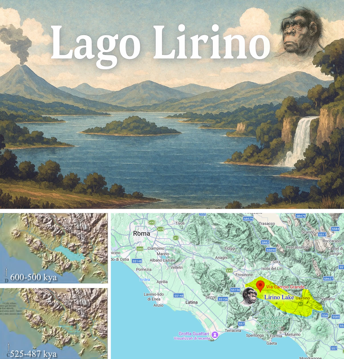 The expansion of Lake Lirino over the millennia