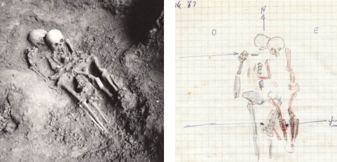 The double burial of individuals 1 and 2 at the time of discovery (1963).