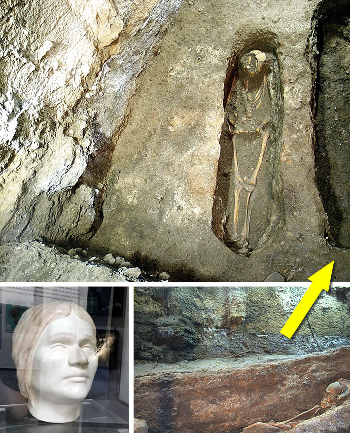 The burial of individuals 7 and 8, and facial reconstruction of individual 7.