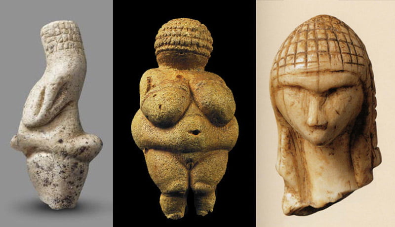 The Venuses: the Lady of Amiens in France, the Lady of Willendorf in Austria, and the Lady of Brassempouy (27,000 years ago).