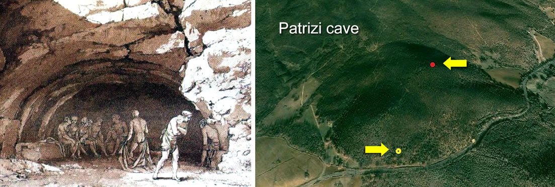 Grotta Patrizi o dei Serpenti (Cave of of Patricians or serpents), the two entrances