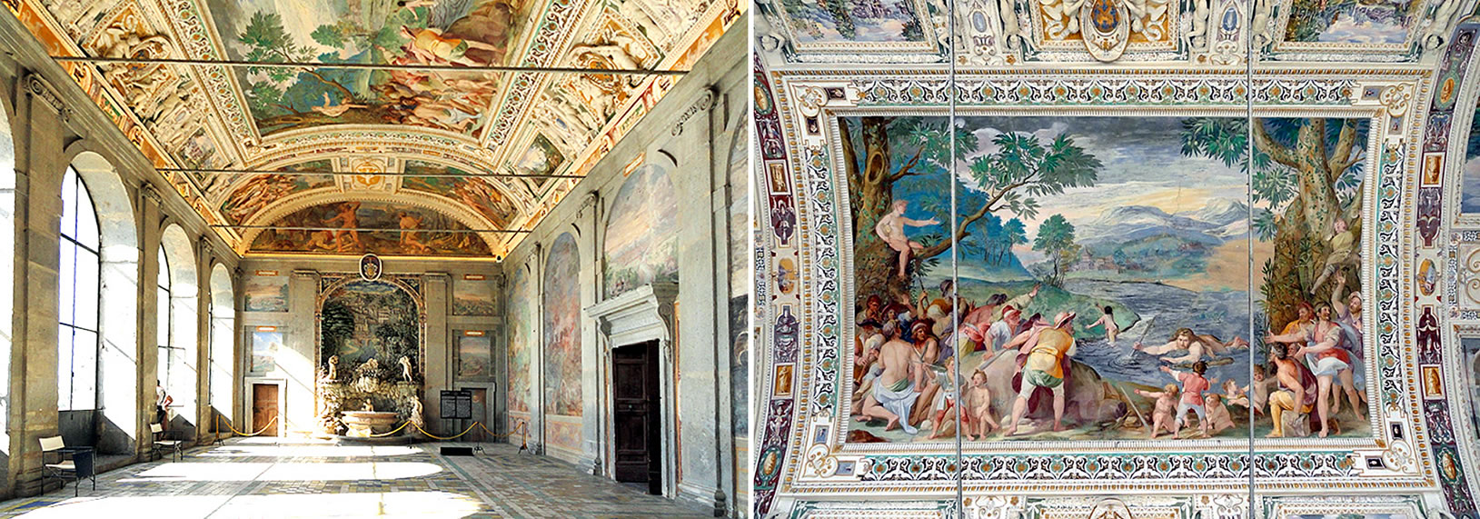 Farnese Palace (Caprarola), Hall of Hercules: on the ceiling frescoed by Federico Zuccari, the legend of the mythical birth of Lake Vico is depicted