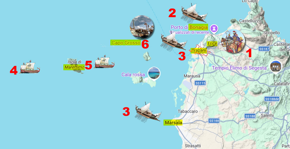 Locations of the Egadi Battle