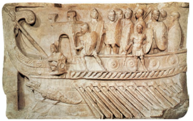 Roman warship, 2nd century BC. From the Temple of Fortuna Primigenia, Praeneste; Vatican Museums, Rome.